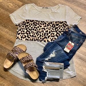 Leopard and Stripe Colorblock Top Small